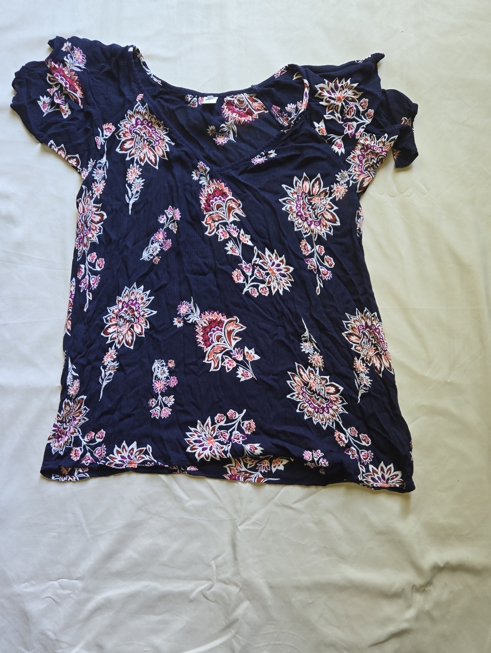 Old Navy Navy Short Sleeve Floral Tee